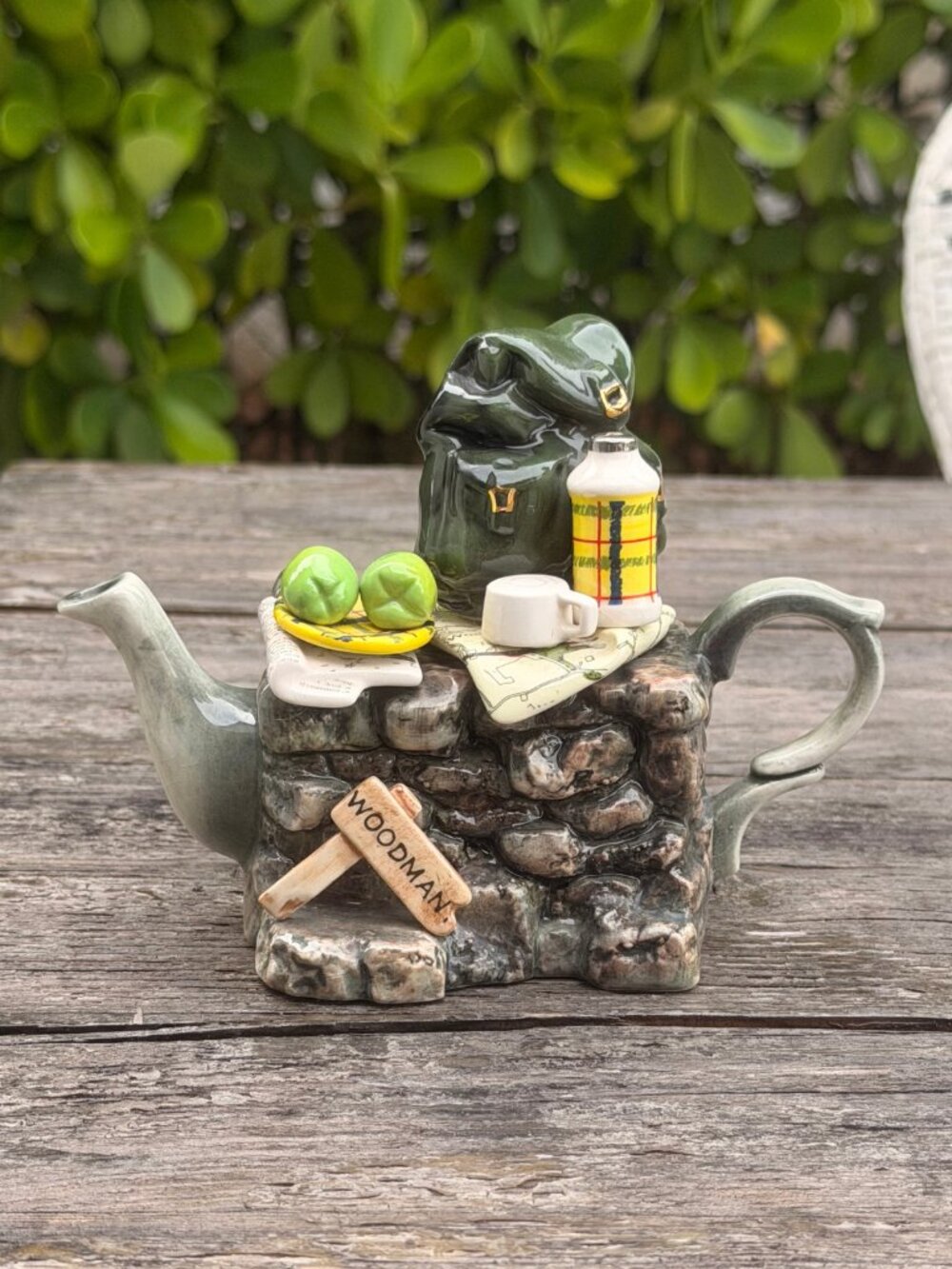 Vintage RARE Paul Cardew Design One Cup Hiker's Rest Teapot Decor Woodman